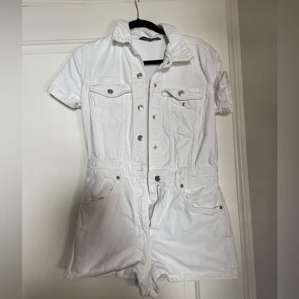 Zara white jean romper